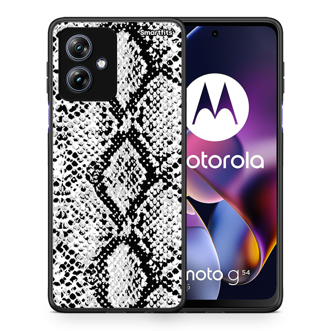 Θήκη Motorola Moto G54 White Snake Animal από τη Smartfits με σχέδιο στο πίσω μέρος και μαύρο περίβλημα | Motorola Moto G54 White Snake Animal case with colorful back and black bezels
