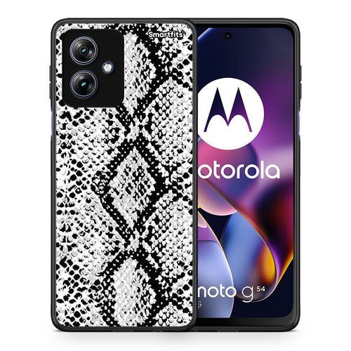 Θήκη Motorola Moto G54 White Snake Animal από τη Smartfits με σχέδιο στο πίσω μέρος και μαύρο περίβλημα | Motorola Moto G54 White Snake Animal case with colorful back and black bezels