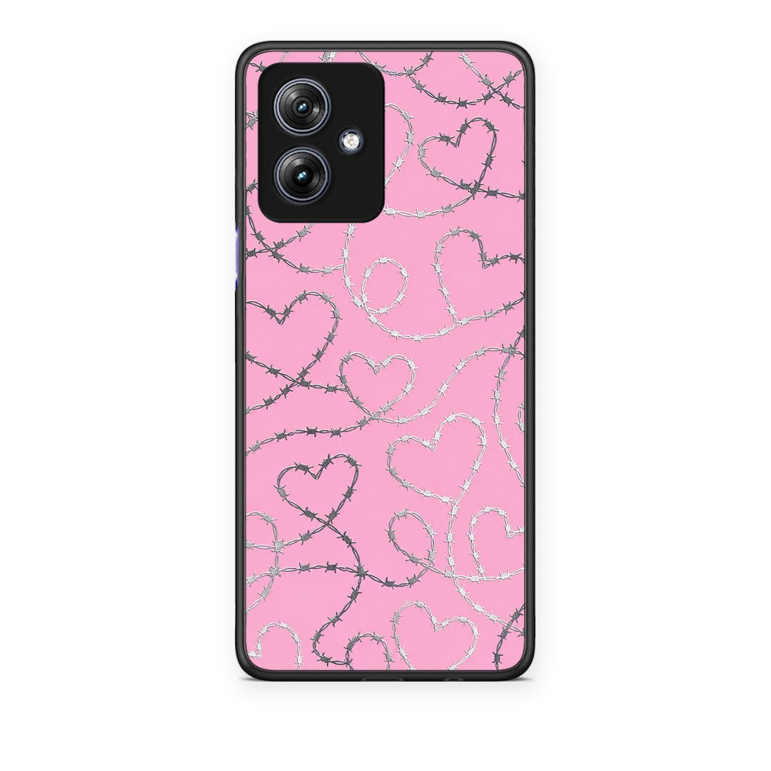 Θήκη Motorola Moto G54 Barbed Wire Hearts on Pink από τη Smartfits με σχέδιο στο πίσω μέρος και μαύρο περίβλημα | Motorola Moto G54 Barbed Wire Hearts on Pink case with colorful back and black bezels