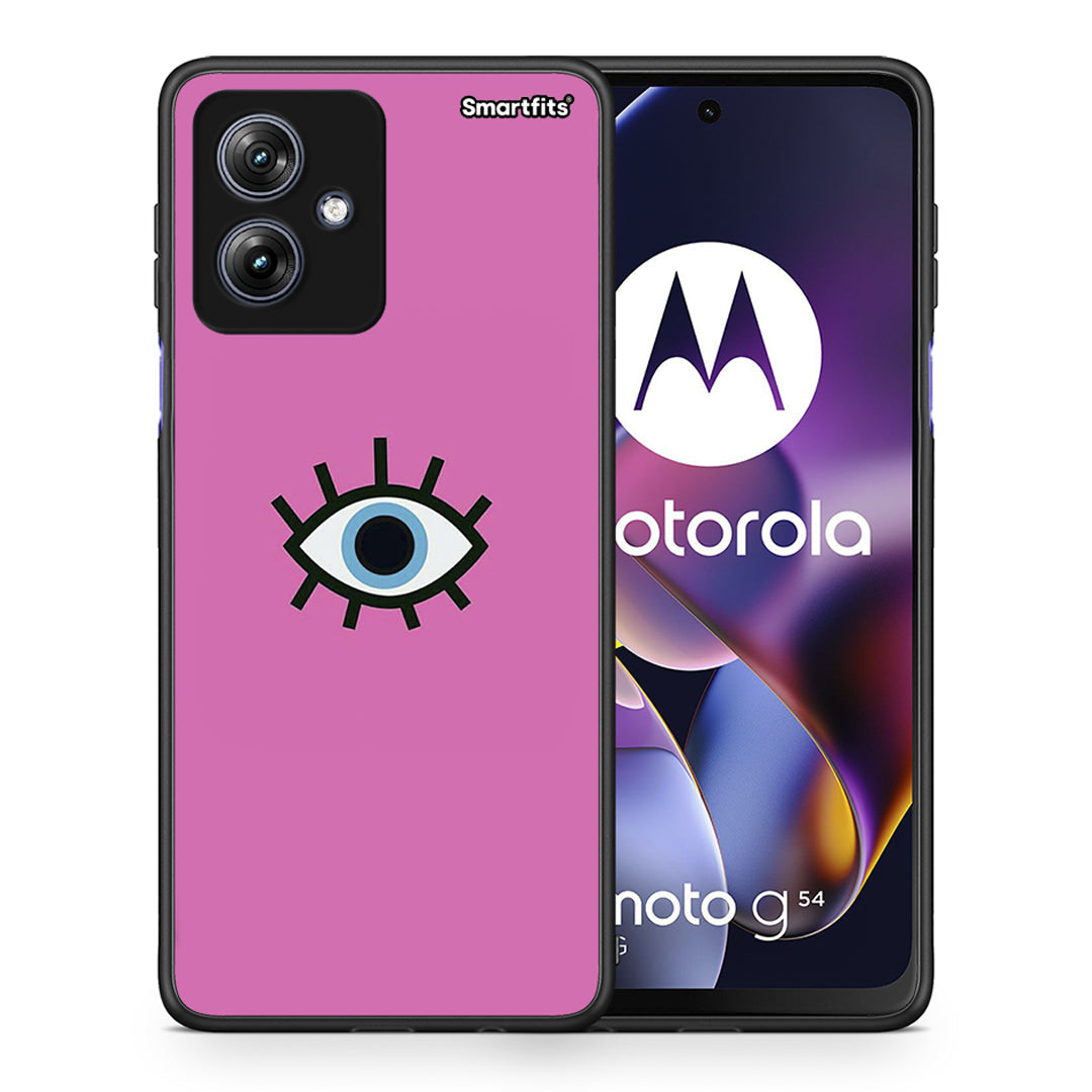 Θήκη Motorola Moto G54 Blue Eye Pink από τη Smartfits με σχέδιο στο πίσω μέρος και μαύρο περίβλημα | Motorola Moto G54 Blue Eye Pink case with colorful back and black bezels