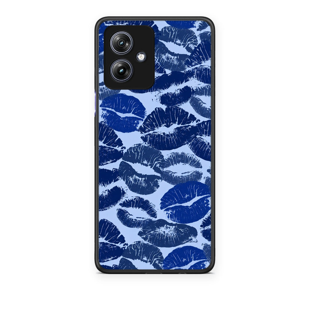 Θήκη Motorola Moto G54 Blue Lipstick Kisses από τη Smartfits με σχέδιο στο πίσω μέρος και μαύρο περίβλημα | Motorola Moto G54 Blue Lipstick Kisses case with colorful back and black bezels
