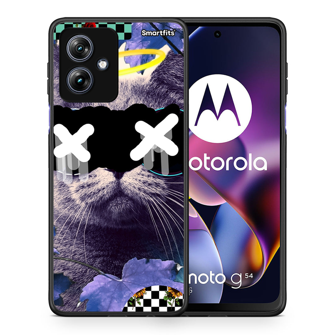 Θήκη Motorola Moto G54 Cat Collage από τη Smartfits με σχέδιο στο πίσω μέρος και μαύρο περίβλημα | Motorola Moto G54 Cat Collage case with colorful back and black bezels