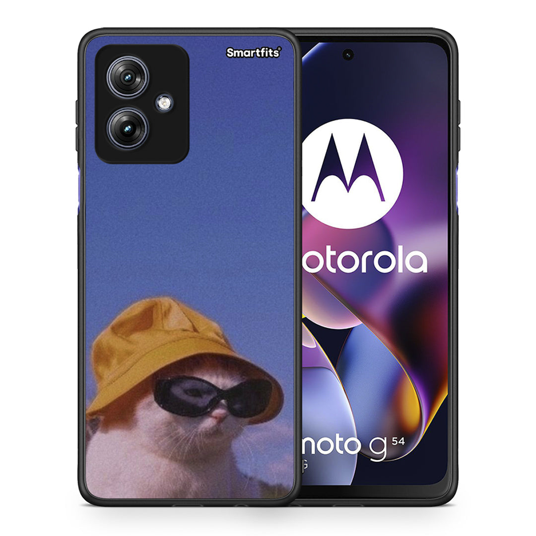 Θήκη Motorola Moto G54 Cat Diva από τη Smartfits με σχέδιο στο πίσω μέρος και μαύρο περίβλημα | Motorola Moto G54 Cat Diva case with colorful back and black bezels