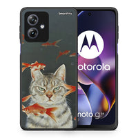Thumbnail for Θήκη Motorola Moto G54 Cat Goldfish από τη Smartfits με σχέδιο στο πίσω μέρος και μαύρο περίβλημα | Motorola Moto G54 Cat Goldfish case with colorful back and black bezels
