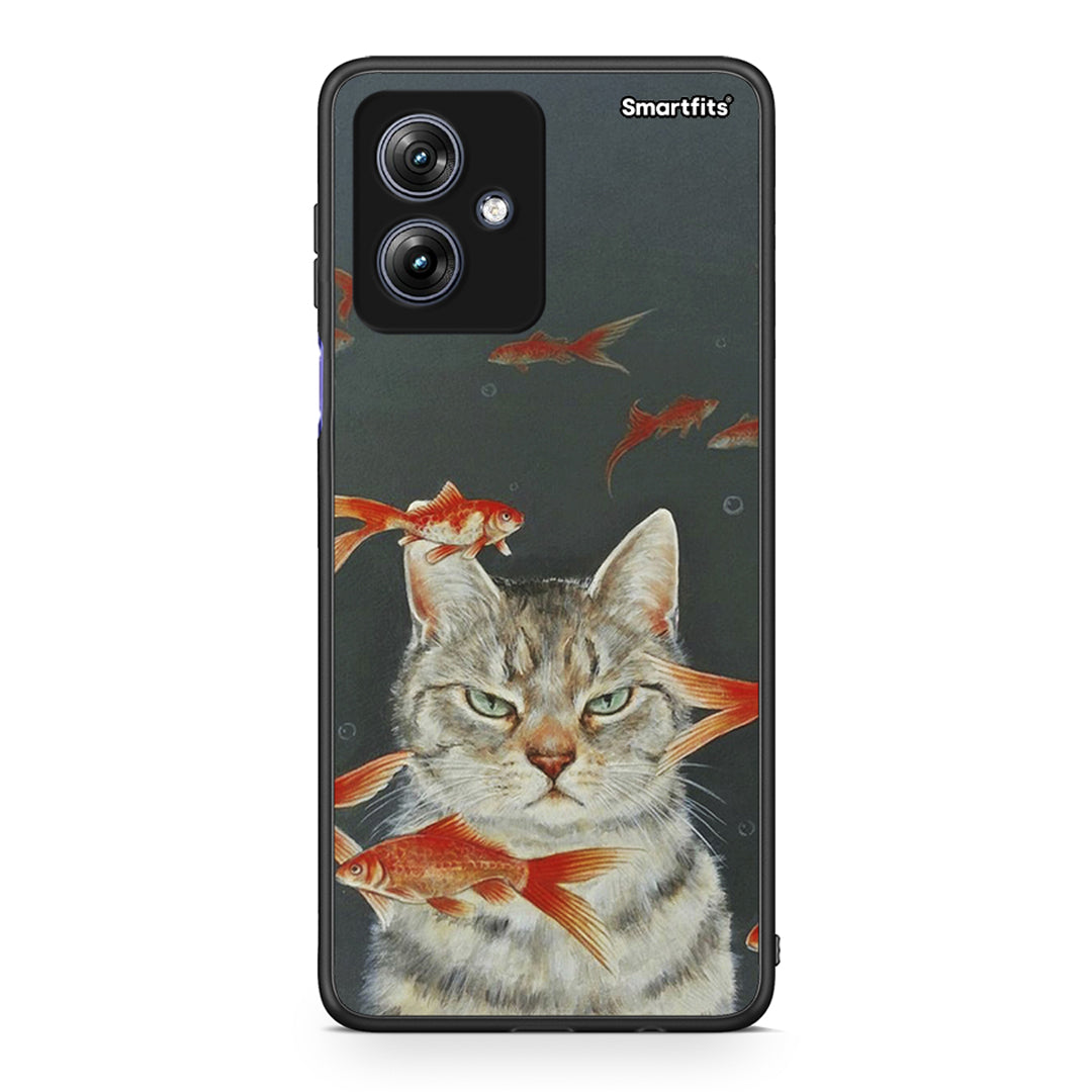 Motorola Moto G54 Cat Goldfish θήκη από τη Smartfits με σχέδιο στο πίσω μέρος και μαύρο περίβλημα | Smartphone case with colorful back and black bezels by Smartfits