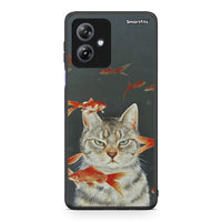 Thumbnail for Motorola Moto G54 Cat Goldfish θήκη από τη Smartfits με σχέδιο στο πίσω μέρος και μαύρο περίβλημα | Smartphone case with colorful back and black bezels by Smartfits