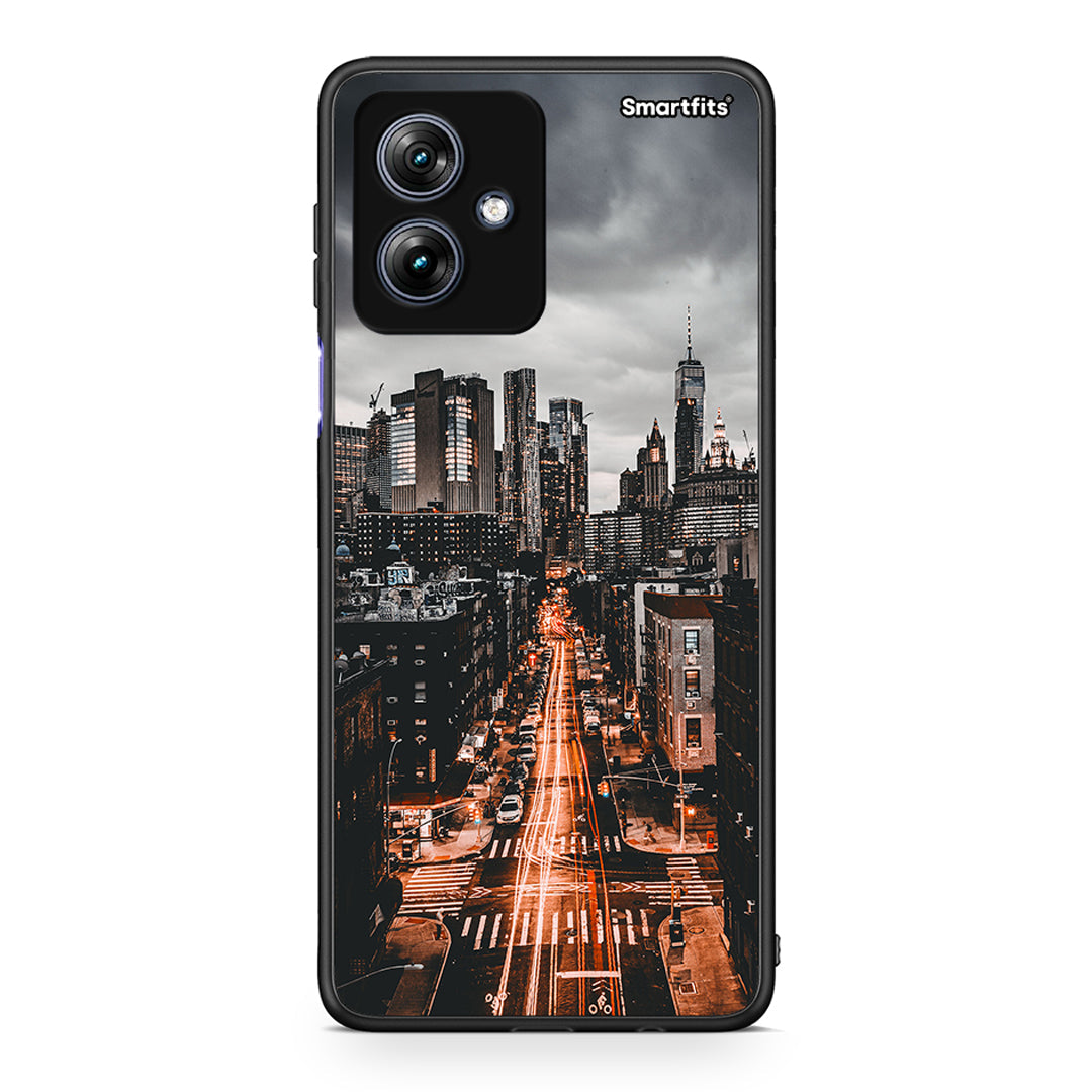 Motorola Moto G54 City Lights θήκη από τη Smartfits με σχέδιο στο πίσω μέρος και μαύρο περίβλημα | Smartphone case with colorful back and black bezels by Smartfits