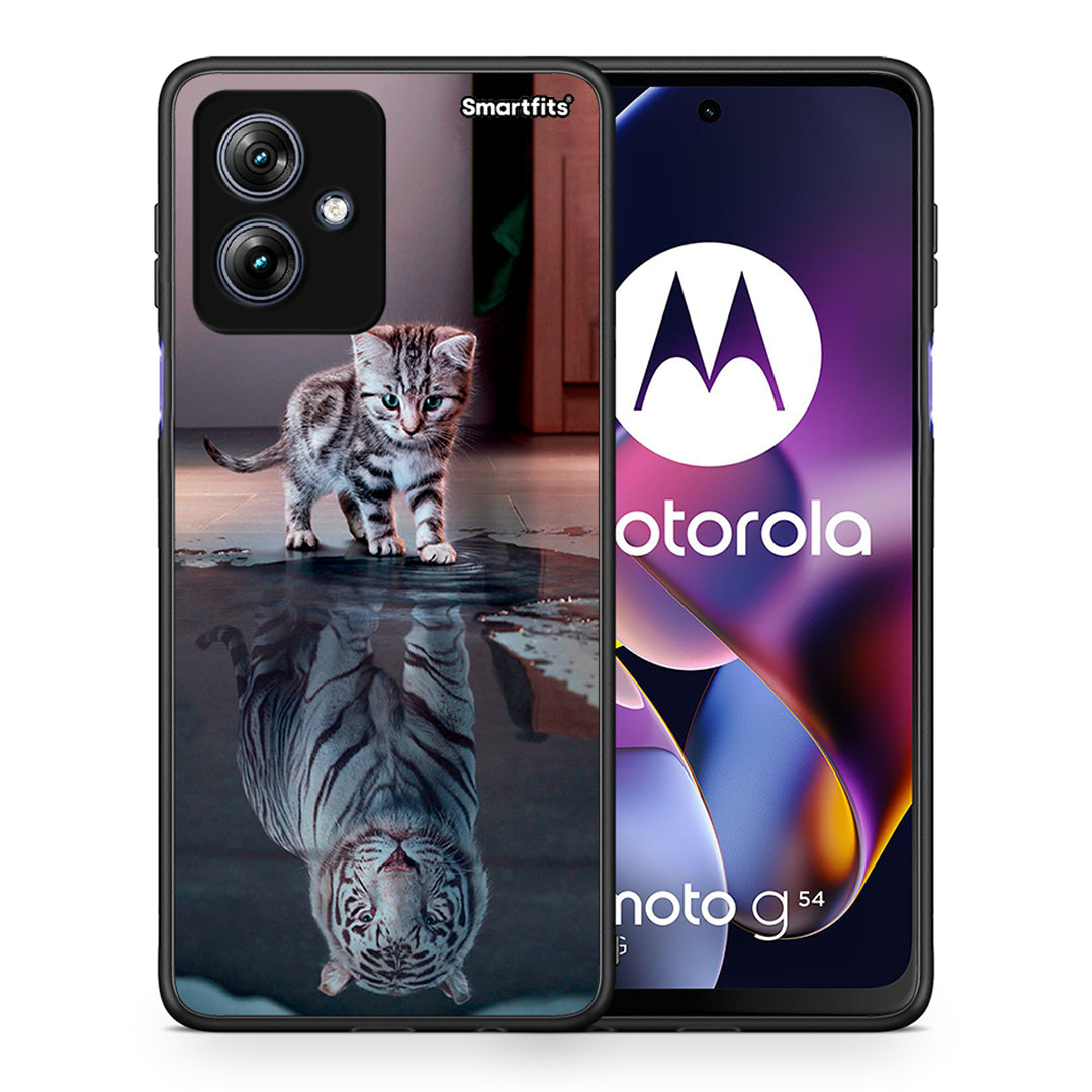 Θήκη Motorola Moto G54 Tiger Cute από τη Smartfits με σχέδιο στο πίσω μέρος και μαύρο περίβλημα | Motorola Moto G54 Tiger Cute case with colorful back and black bezels