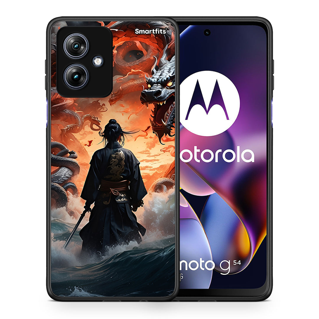Θήκη Motorola Moto G54 Dragons Fight από τη Smartfits με σχέδιο στο πίσω μέρος και μαύρο περίβλημα | Motorola Moto G54 Dragons Fight case with colorful back and black bezels