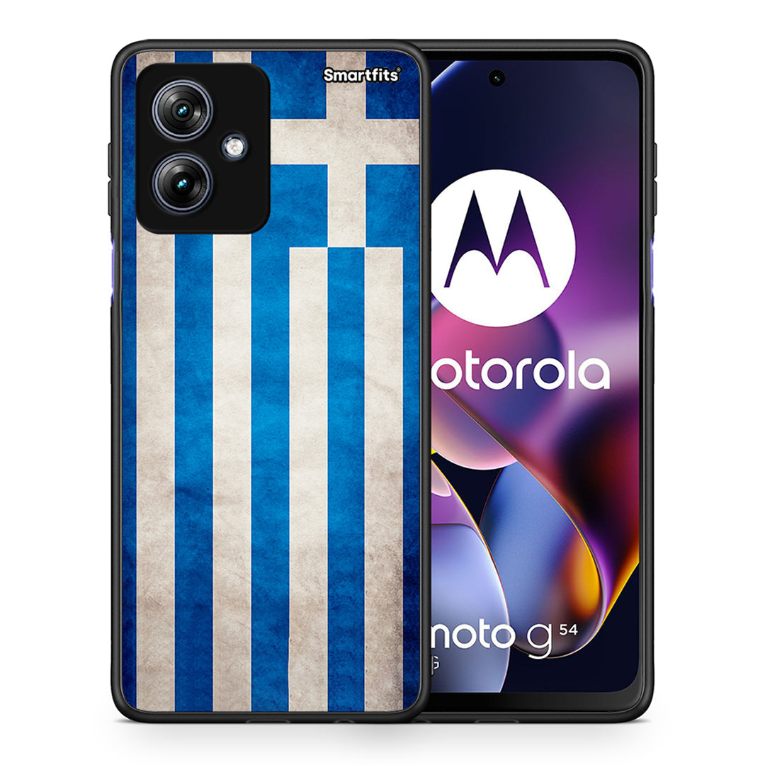 Θήκη Motorola Moto G54 Greek Flag από τη Smartfits με σχέδιο στο πίσω μέρος και μαύρο περίβλημα | Motorola Moto G54 Greek Flag case with colorful back and black bezels
