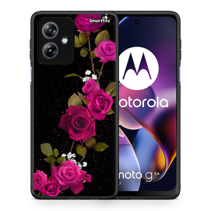 Θήκη Motorola Moto G54 Red Roses Flower από τη Smartfits με σχέδιο στο πίσω μέρος και μαύρο περίβλημα | Motorola Moto G54 Red Roses Flower case with colorful back and black bezels