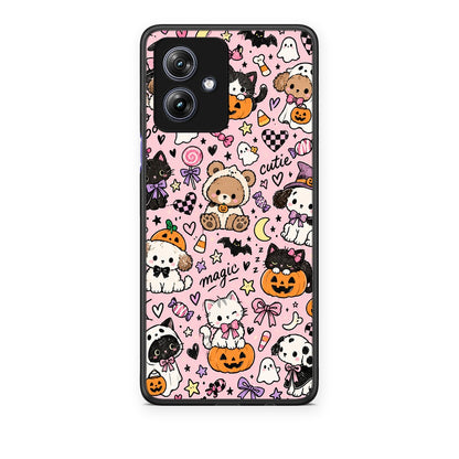 Θήκη Motorola Moto G54 Halloween Cute Animals on Pink από τη Smartfits με σχέδιο στο πίσω μέρος και μαύρο περίβλημα | Motorola Moto G54 Halloween Cute Animals on Pink case with colorful back and black bezels