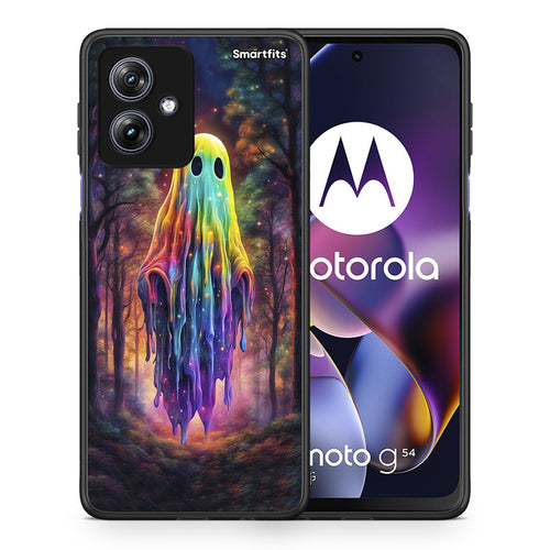 Θήκη Motorola Moto G54 Halloween Ghost από τη Smartfits με σχέδιο στο πίσω μέρος και μαύρο περίβλημα | Motorola Moto G54 Halloween Ghost case with colorful back and black bezels