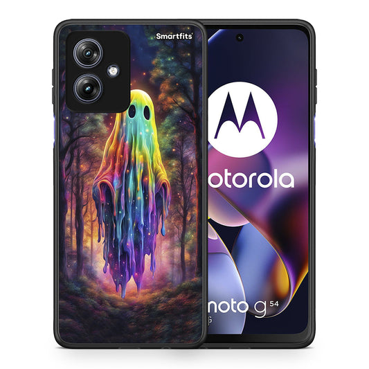 Θήκη Motorola Moto G54 Halloween Ghost από τη Smartfits με σχέδιο στο πίσω μέρος και μαύρο περίβλημα | Motorola Moto G54 Halloween Ghost case with colorful back and black bezels