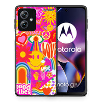 Thumbnail for Θήκη Motorola Moto G54 Hippie Love από τη Smartfits με σχέδιο στο πίσω μέρος και μαύρο περίβλημα | Motorola Moto G54 Hippie Love case with colorful back and black bezels