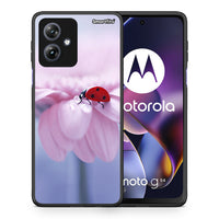 Thumbnail for Θήκη Motorola Moto G54 Ladybug Flower από τη Smartfits με σχέδιο στο πίσω μέρος και μαύρο περίβλημα | Motorola Moto G54 Ladybug Flower case with colorful back and black bezels