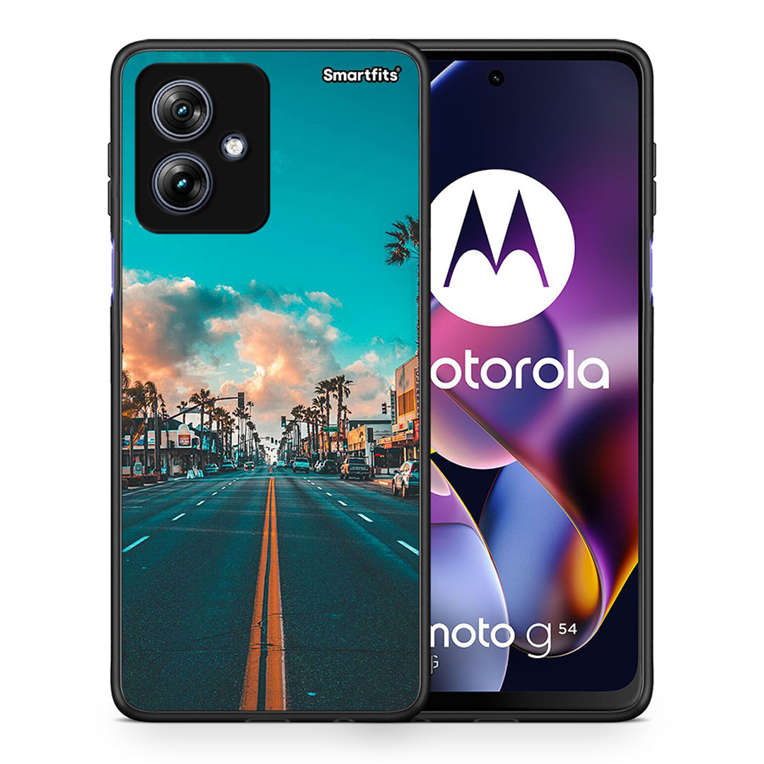 Θήκη Motorola Moto G54 City Landscape από τη Smartfits με σχέδιο στο πίσω μέρος και μαύρο περίβλημα | Motorola Moto G54 City Landscape case with colorful back and black bezels