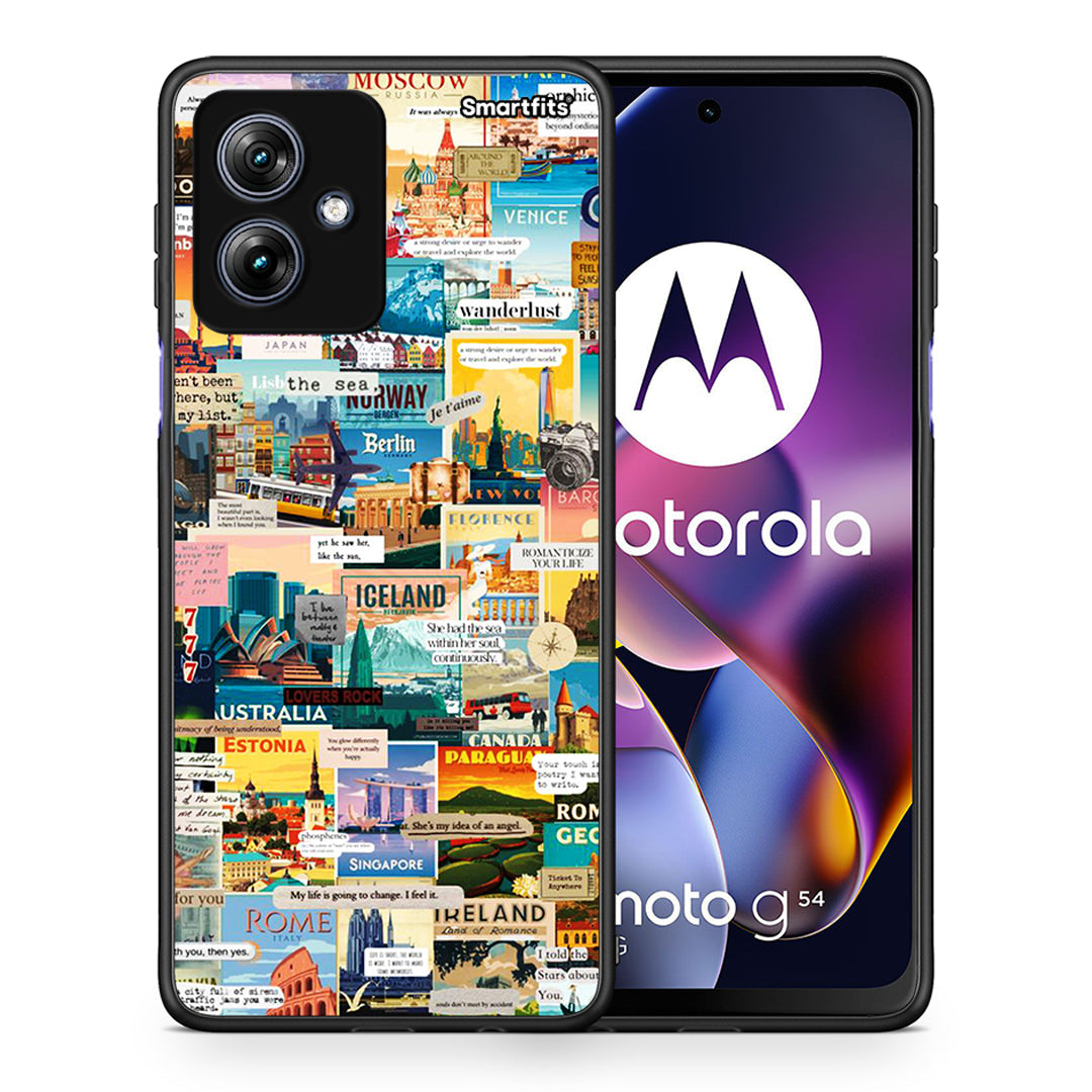 Θήκη Motorola Moto G54 Live To Travel από τη Smartfits με σχέδιο στο πίσω μέρος και μαύρο περίβλημα | Motorola Moto G54 Live To Travel case with colorful back and black bezels