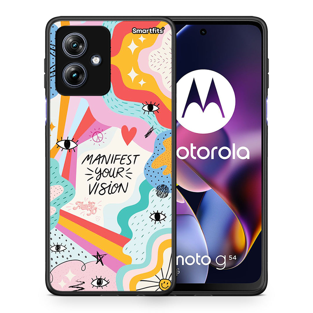 Θήκη Motorola Moto G54 Manifest Your Vision από τη Smartfits με σχέδιο στο πίσω μέρος και μαύρο περίβλημα | Motorola Moto G54 Manifest Your Vision case with colorful back and black bezels