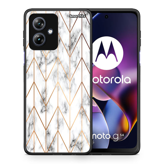 Θήκη Motorola Moto G54 Gold Geometric Marble από τη Smartfits με σχέδιο στο πίσω μέρος και μαύρο περίβλημα | Motorola Moto G54 Gold Geometric Marble case with colorful back and black bezels