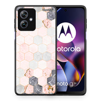 Thumbnail for Θήκη Motorola Moto G54 Hexagon Pink Marble από τη Smartfits με σχέδιο στο πίσω μέρος και μαύρο περίβλημα | Motorola Moto G54 Hexagon Pink Marble case with colorful back and black bezels
