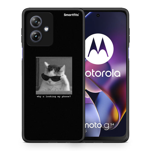 Θήκη Motorola Moto G54 Meme Cat από τη Smartfits με σχέδιο στο πίσω μέρος και μαύρο περίβλημα | Motorola Moto G54 Meme Cat case with colorful back and black bezels