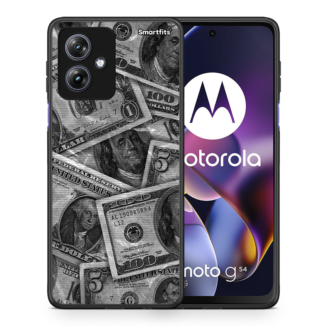 Θήκη Motorola Moto G54 Money Dollars από τη Smartfits με σχέδιο στο πίσω μέρος και μαύρο περίβλημα | Motorola Moto G54 Money Dollars case with colorful back and black bezels