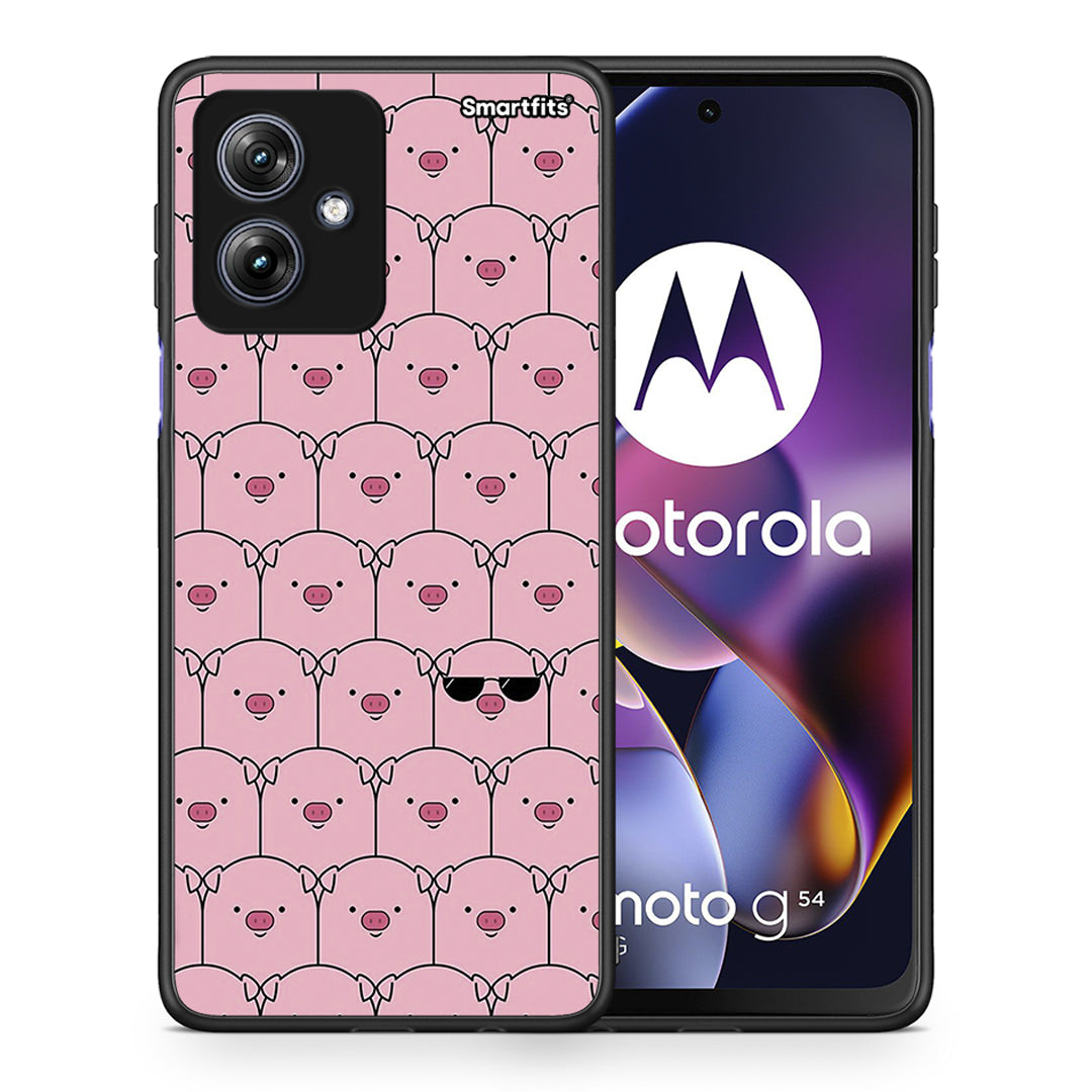 Θήκη Motorola Moto G54 Pig Glasses από τη Smartfits με σχέδιο στο πίσω μέρος και μαύρο περίβλημα | Motorola Moto G54 Pig Glasses case with colorful back and black bezels