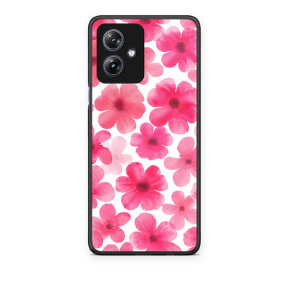 Θήκη Motorola Moto G54 Pink Watercolour Flowers on White από τη Smartfits με σχέδιο στο πίσω μέρος και μαύρο περίβλημα | Motorola Moto G54 Pink Watercolour Flowers on White case with colorful back and black bezels
