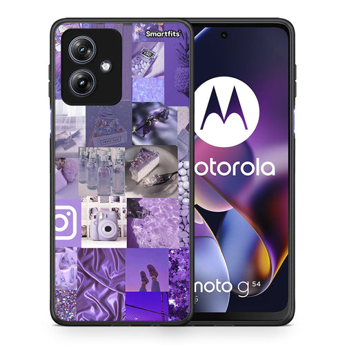 Θήκη Motorola Moto G54 Purple Aesthetic Collage από τη Smartfits με σχέδιο στο πίσω μέρος και μαύρο περίβλημα | Motorola Moto G54 Purple Aesthetic Collage case with colorful back and black bezels