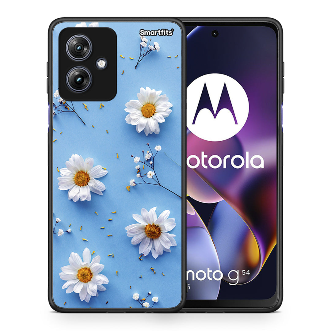 Θήκη Motorola Moto G54 Real Daisies από τη Smartfits με σχέδιο στο πίσω μέρος και μαύρο περίβλημα | Motorola Moto G54 Real Daisies case with colorful back and black bezels