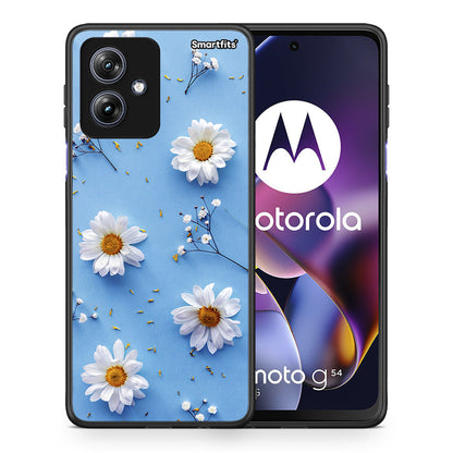 Θήκη Motorola Moto G54 Real Daisies από τη Smartfits με σχέδιο στο πίσω μέρος και μαύρο περίβλημα | Motorola Moto G54 Real Daisies case with colorful back and black bezels