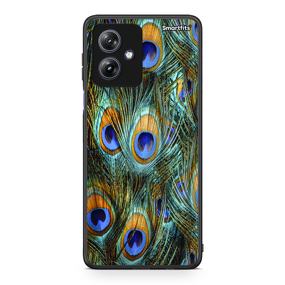 Motorola Moto G54 Real Peacock Feathers θήκη από τη Smartfits με σχέδιο στο πίσω μέρος και μαύρο περίβλημα | Smartphone case with colorful back and black bezels by Smartfits