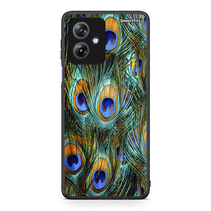 Motorola Moto G54 Real Peacock Feathers θήκη από τη Smartfits με σχέδιο στο πίσω μέρος και μαύρο περίβλημα | Smartphone case with colorful back and black bezels by Smartfits