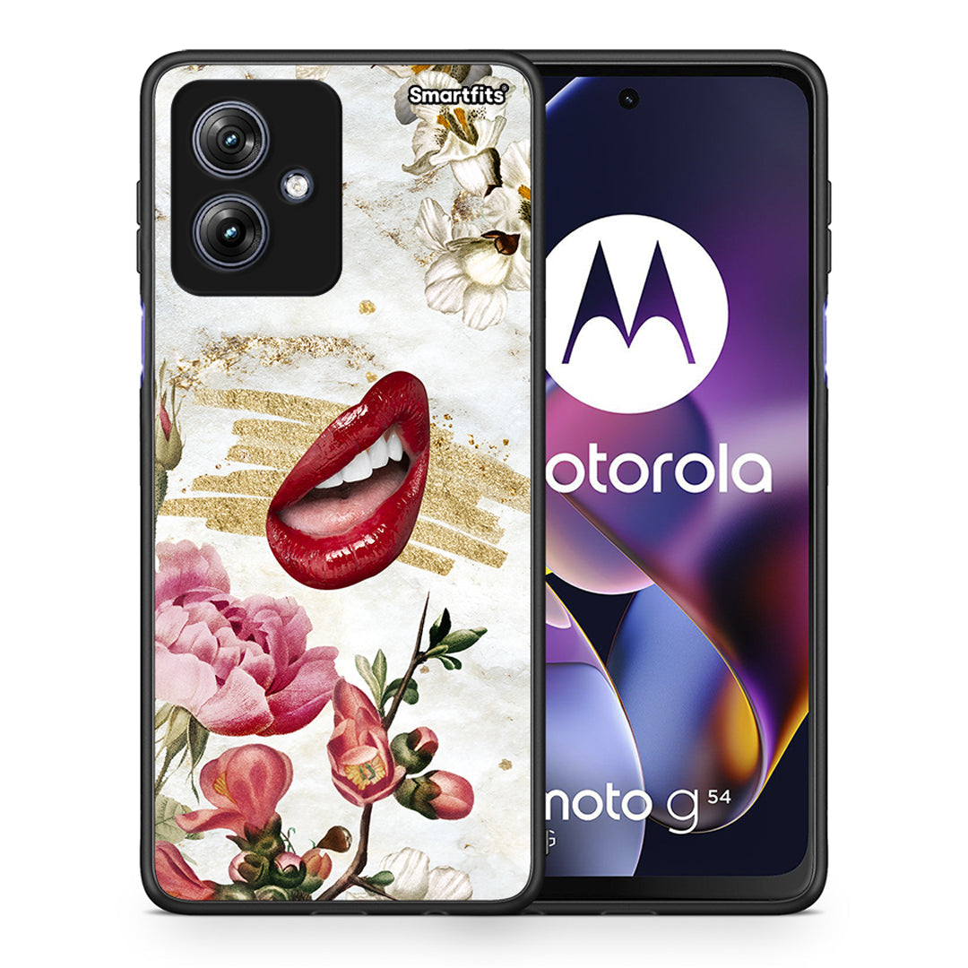 Θήκη Motorola Moto G54 Red Lips από τη Smartfits με σχέδιο στο πίσω μέρος και μαύρο περίβλημα | Motorola Moto G54 Red Lips case with colorful back and black bezels