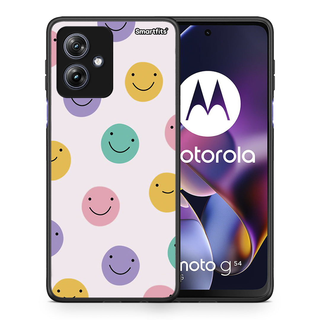 Θήκη Motorola Moto G54 Smiley Faces από τη Smartfits με σχέδιο στο πίσω μέρος και μαύρο περίβλημα | Motorola Moto G54 Smiley Faces case with colorful back and black bezels