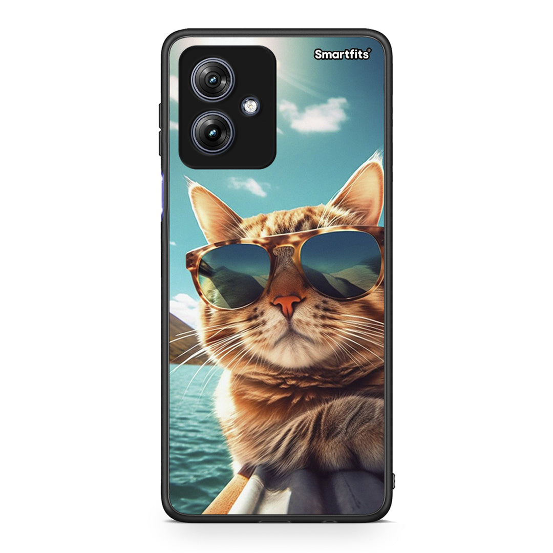 Motorola Moto G54 Summer Cat θήκη από τη Smartfits με σχέδιο στο πίσω μέρος και μαύρο περίβλημα | Smartphone case with colorful back and black bezels by Smartfits
