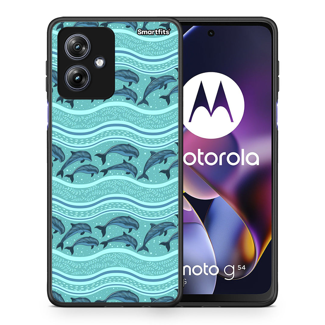 Θήκη Motorola Moto G54 Swimming Dolphins από τη Smartfits με σχέδιο στο πίσω μέρος και μαύρο περίβλημα | Motorola Moto G54 Swimming Dolphins case with colorful back and black bezels