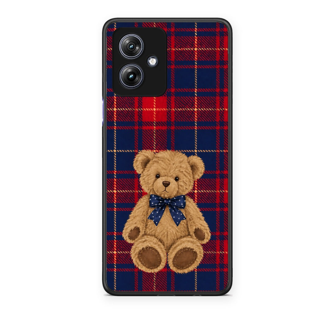 Θήκη Motorola Moto G54 Teddy Bear on Red and Navy Tartan από τη Smartfits με σχέδιο στο πίσω μέρος και μαύρο περίβλημα | Motorola Moto G54 Teddy Bear on Red and Navy Tartan case with colorful back and black bezels