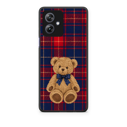 Θήκη Motorola Moto G54 Teddy Bear on Red and Navy Tartan από τη Smartfits με σχέδιο στο πίσω μέρος και μαύρο περίβλημα | Motorola Moto G54 Teddy Bear on Red and Navy Tartan case with colorful back and black bezels