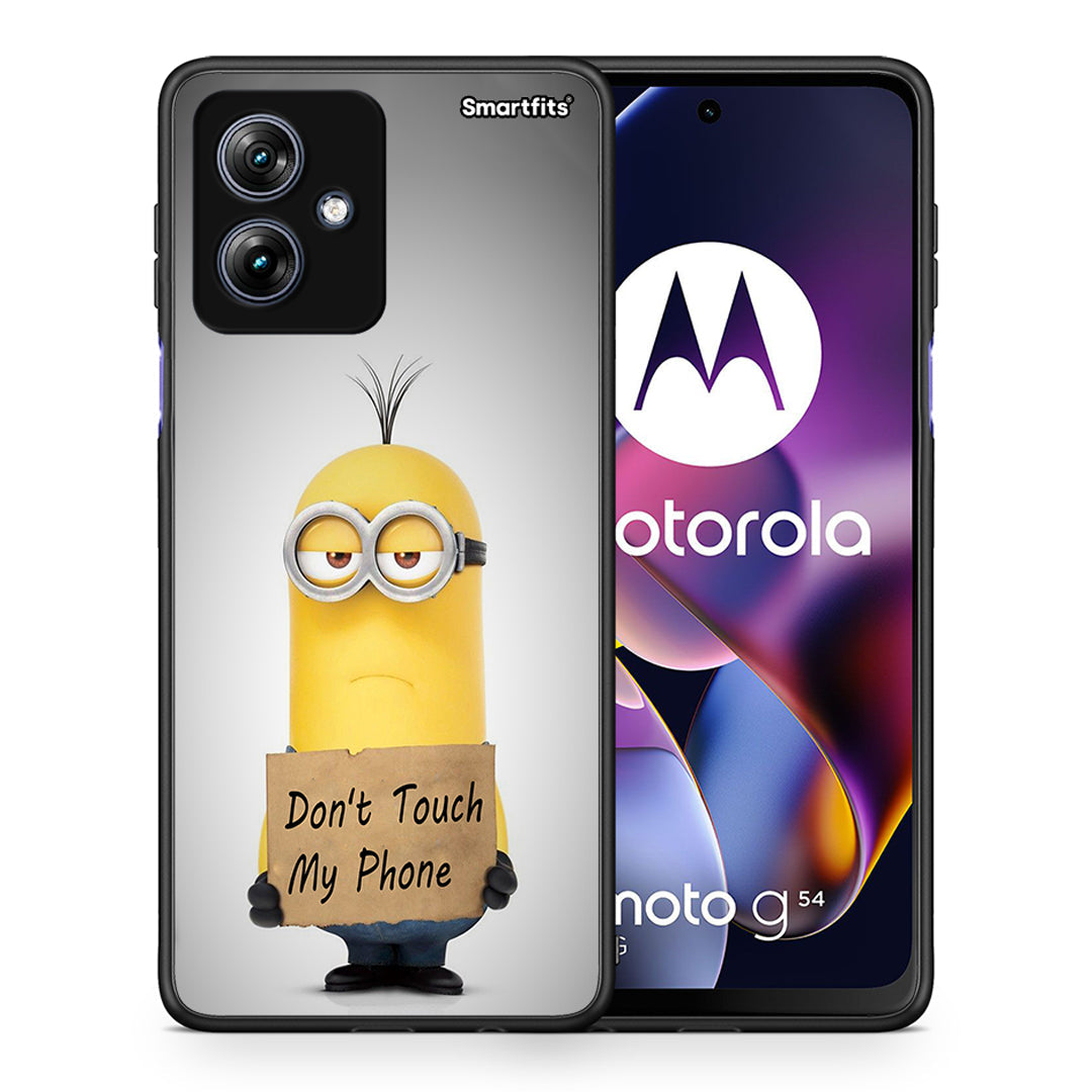 Θήκη Motorola Moto G54 Minion Text από τη Smartfits με σχέδιο στο πίσω μέρος και μαύρο περίβλημα | Motorola Moto G54 Minion Text case with colorful back and black bezels