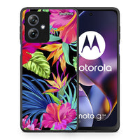Thumbnail for Θήκη Motorola Moto G54 Tropical Flowers από τη Smartfits με σχέδιο στο πίσω μέρος και μαύρο περίβλημα | Motorola Moto G54 Tropical Flowers case with colorful back and black bezels