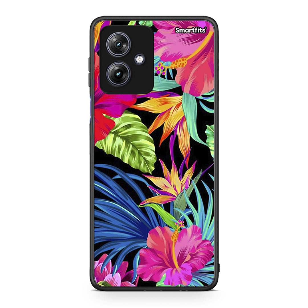 Motorola Moto G54 Tropical Flowers θήκη από τη Smartfits με σχέδιο στο πίσω μέρος και μαύρο περίβλημα | Smartphone case with colorful back and black bezels by Smartfits