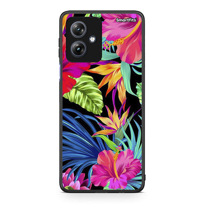 Motorola Moto G54 Tropical Flowers θήκη από τη Smartfits με σχέδιο στο πίσω μέρος και μαύρο περίβλημα | Smartphone case with colorful back and black bezels by Smartfits