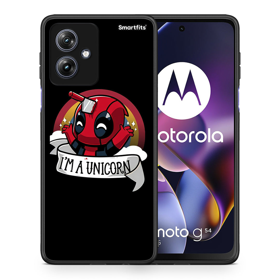 Θήκη Motorola Moto G54 Unicorn Deadpool από τη Smartfits με σχέδιο στο πίσω μέρος και μαύρο περίβλημα | Motorola Moto G54 Unicorn Deadpool case with colorful back and black bezels