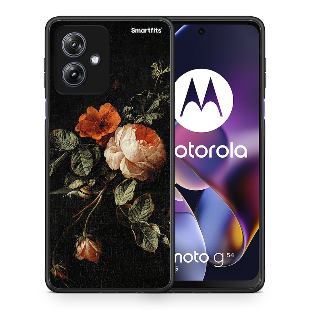 Θήκη Motorola Moto G54 Vintage Roses από τη Smartfits με σχέδιο στο πίσω μέρος και μαύρο περίβλημα | Motorola Moto G54 Vintage Roses case with colorful back and black bezels
