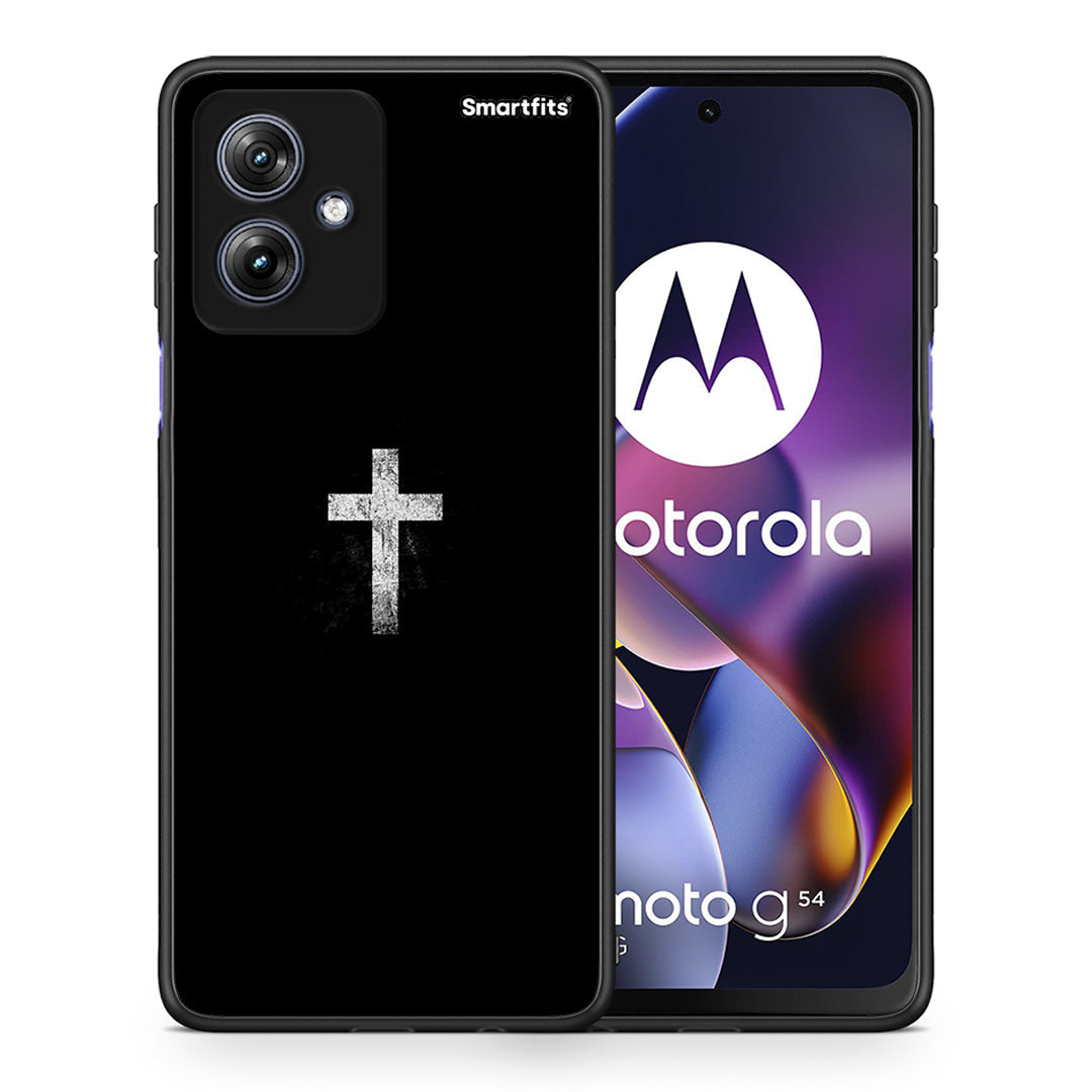 Θήκη Motorola Moto G54 White Cross από τη Smartfits με σχέδιο στο πίσω μέρος και μαύρο περίβλημα | Motorola Moto G54 White Cross case with colorful back and black bezels