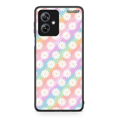 Motorola Moto G54 White Daisies θήκη από τη Smartfits με σχέδιο στο πίσω μέρος και μαύρο περίβλημα | Smartphone case with colorful back and black bezels by Smartfits