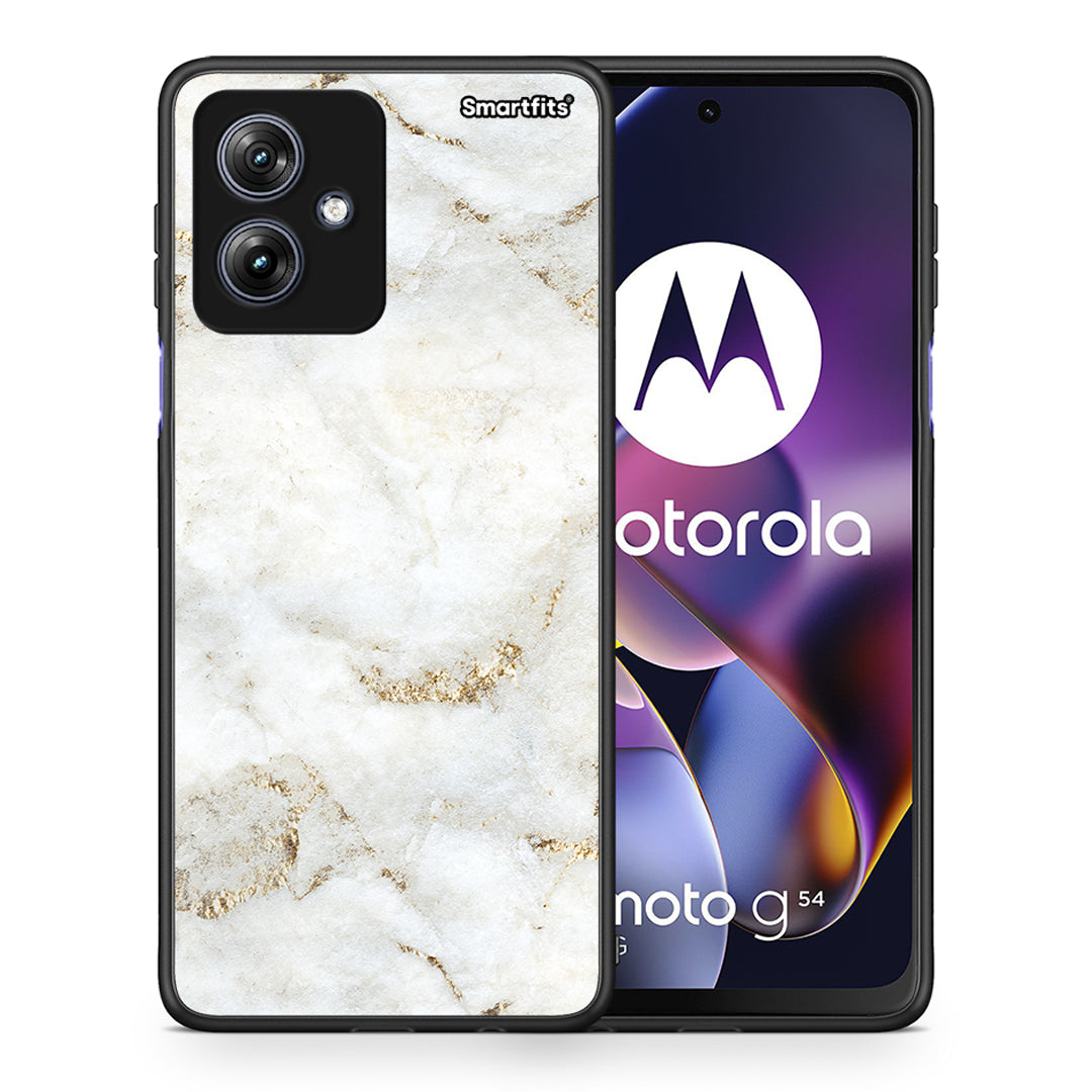 Θήκη Motorola Moto G54 White Gold Marble από τη Smartfits με σχέδιο στο πίσω μέρος και μαύρο περίβλημα | Motorola Moto G54 White Gold Marble case with colorful back and black bezels