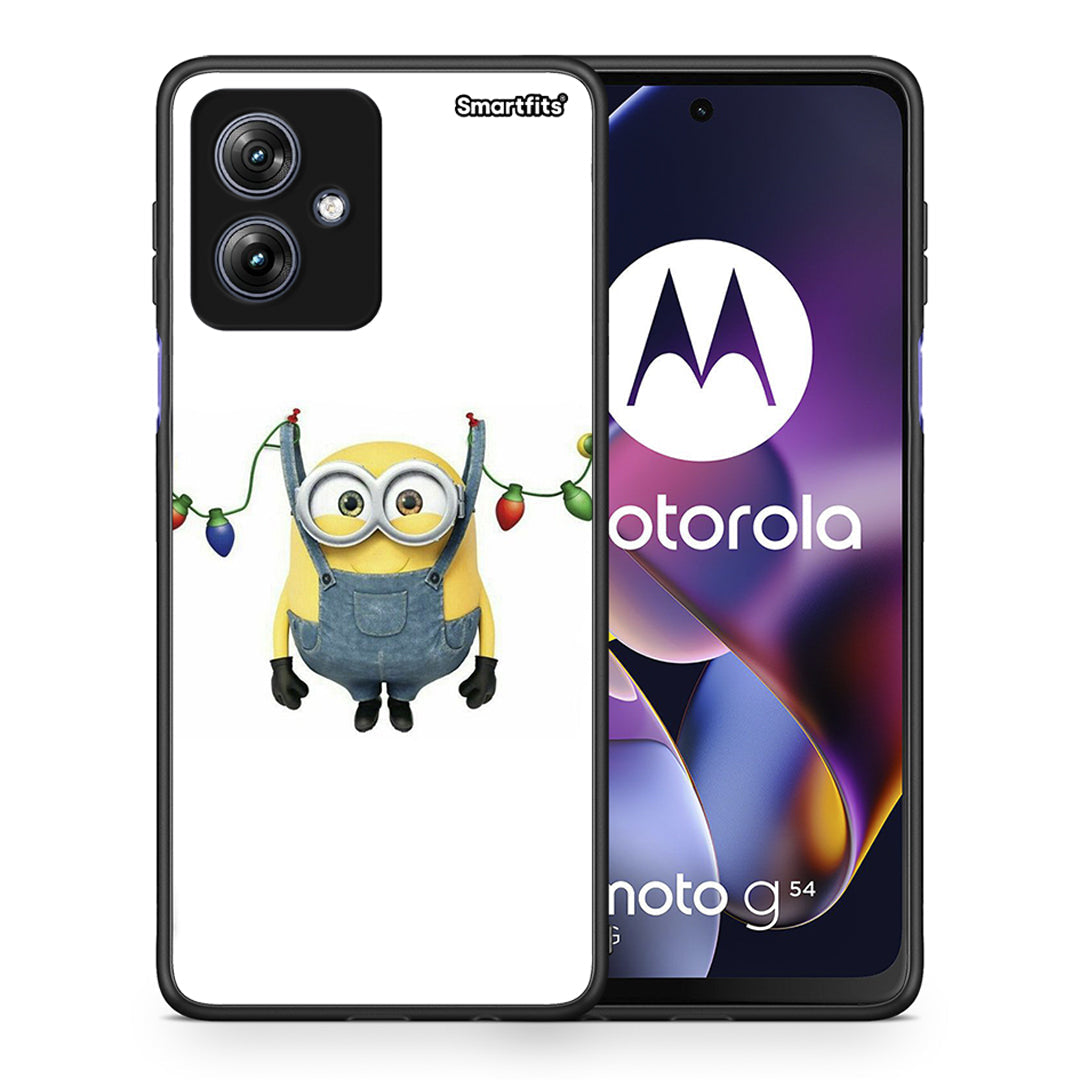 Θήκη Motorola Moto G54 Xmas Minion Lights από τη Smartfits με σχέδιο στο πίσω μέρος και μαύρο περίβλημα | Motorola Moto G54 Xmas Minion Lights case with colorful back and black bezels